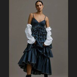 Anthropologie- Geisha Designs V-Neck Tiered Denim Dress